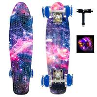 Sumeber Skateboard Kinder Mini Cruiser 22 Zoll mit LED Leuchtrollen