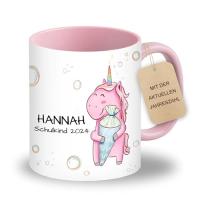 WishOf.Me - LOOXIS Personalisierte Tasse für Kinder – Einhorn, 325ml, Rosa